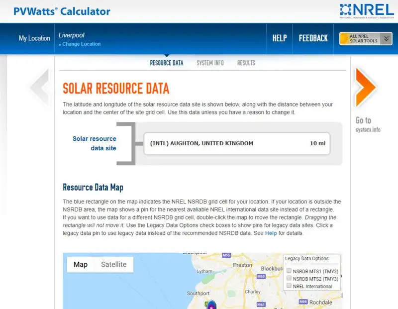 The user interface of PVWatts web app